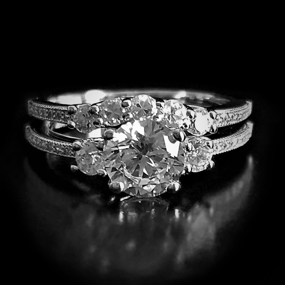 Sterling Silver Engagement Ring Set 1.97 Carat